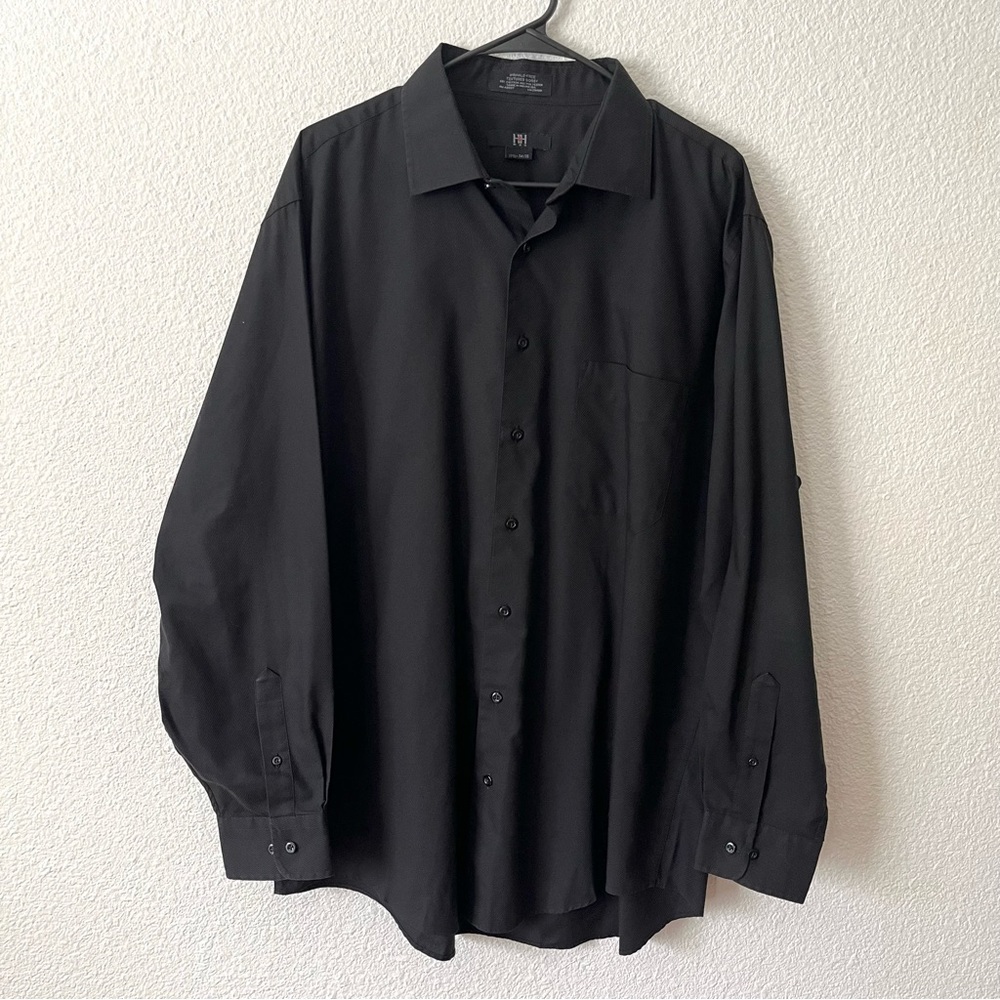 H&H Men wrinkle free textured dobby Button Down Long Sleeve Shirt Size 17 1/2